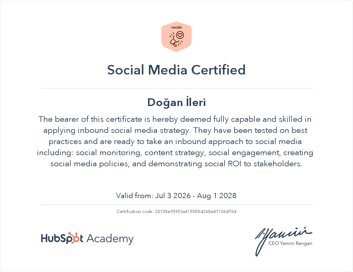 HubSpot Social Media Sertifikası